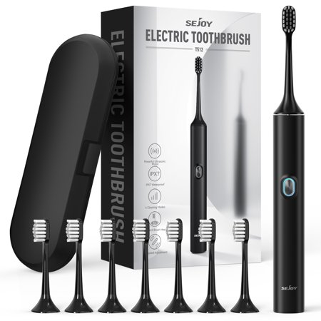 Sejoy Electric Toothbrush with 8 Brush Heads, 4 Modes, 3 Speeds, IPX7 Waterproof, Type-C Fast Charging, Travel Case