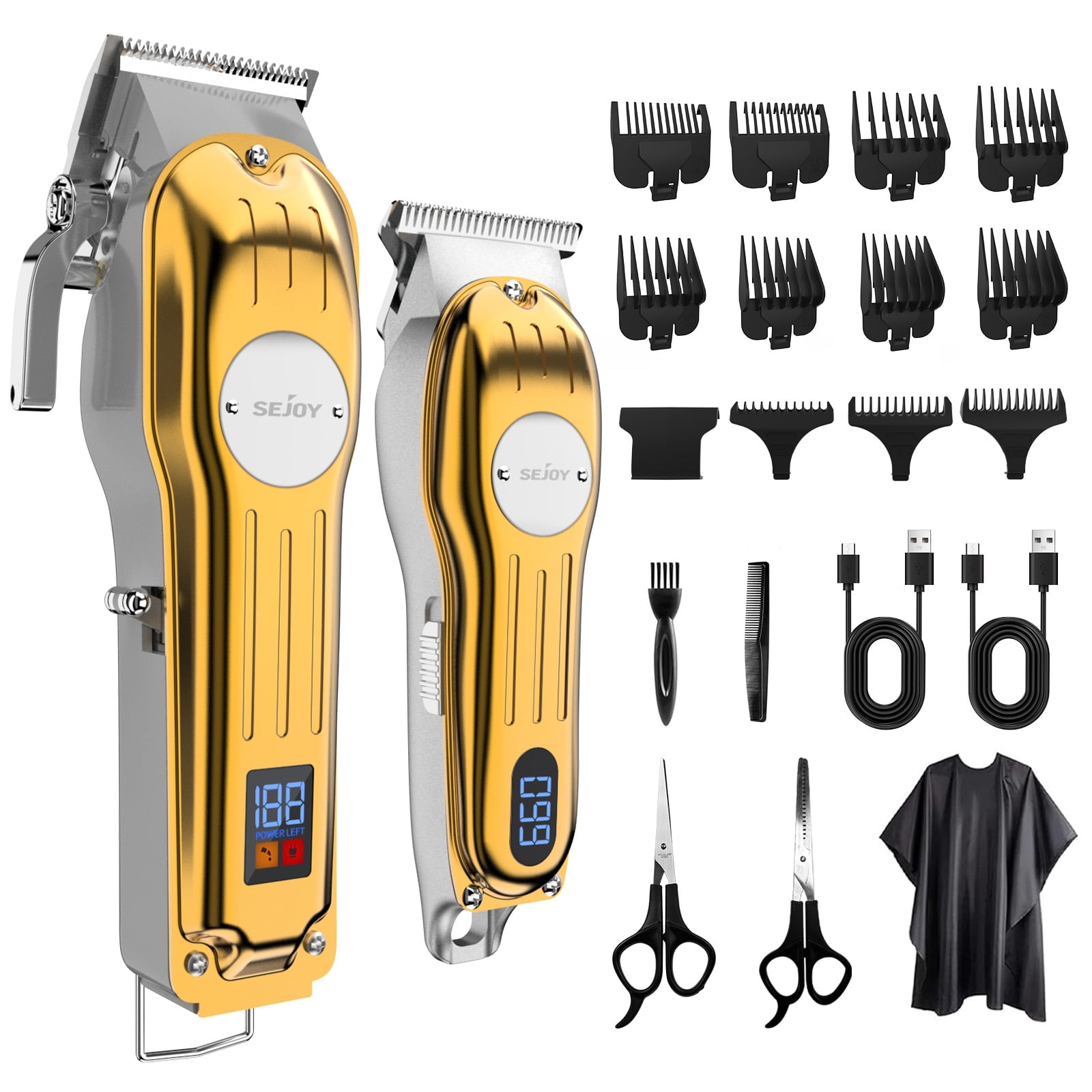Sejoy Hair Clippers for Men Professional, Cordless Clippers for Hair Cutting, Mens Hair Clippers and Trimmer Kit for Barber with LED Display 11 Guide Combs,Mens Gifts,Gold