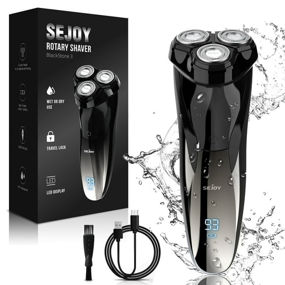 Sejoy 3D Electric Shaver for Men, Wet/Dry Waterproof Razor with Pop-Up Trimmer, USB Fast Charge, Gift for Dad, Black
