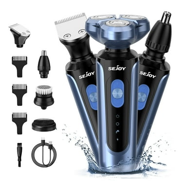 Sejoy Men's Electric Shaver Razor , 5 in 1 Grooming Kit, Ear Nose Trimmer, Cordless Rechargeable Waterproof , Blue
