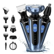 Sejoy Men's Electric Shaver Razor , 5 in 1 Grooming Kit, Ear Nose Trimmer, Cordless Rechargeable Waterproof , Blue