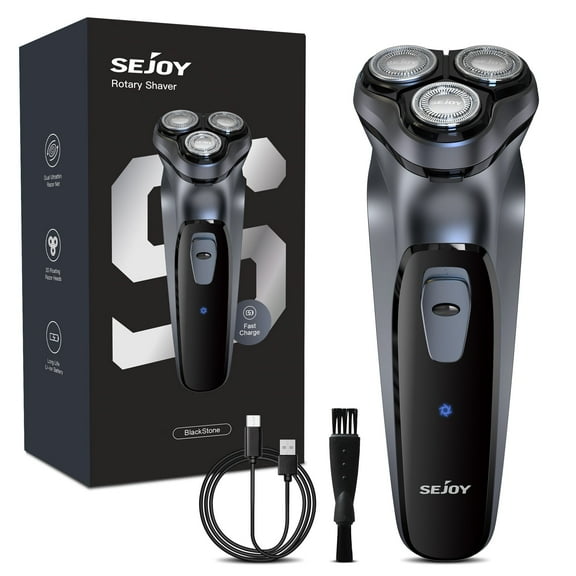 Sejoy Men's Electric Shaver Razor for Men Face,Beard Trimmer,Portable Electric Rotary Shaver, 2 in 1 3 Head 4D Cordless Rechargeable,with Pop-Up Trimmer, Washable,Use for Home Travel,Grey