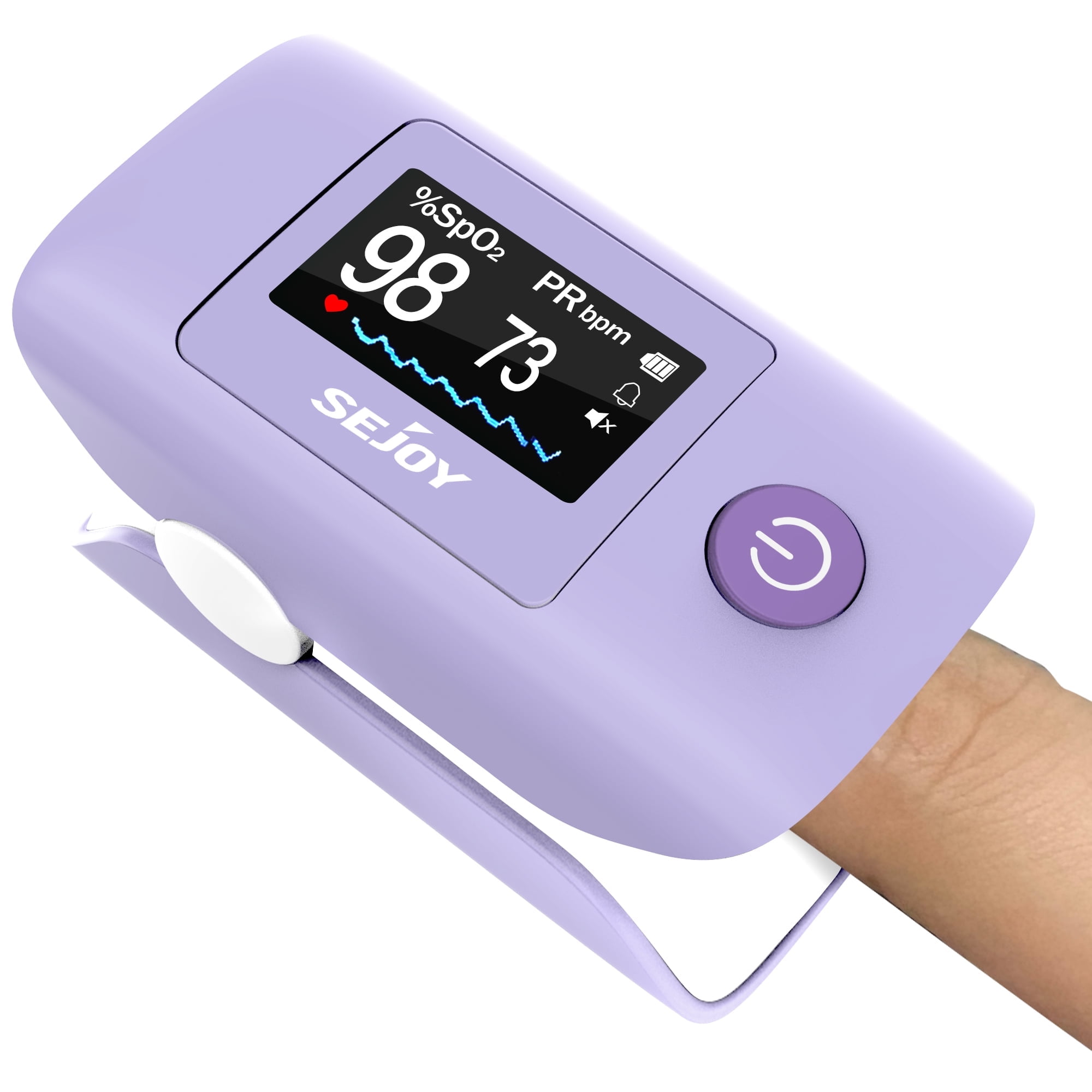 Sejoy Pulse Oximeter Fingertip with Sound Reminder, Smart Blood Oxygen Saturation Monitor with Carrying Bag, Batteries, and Lanyard - Purple