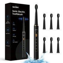 Sejoy Rechargeable Toothbrush Electric with 7 Tooth Heads,for Adults and Kids,Power Sonic Tooth Brush Soft Cleaning,3 Modes ,Smart Timer for Home Travel,Gift,Black