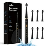 Sejoy Rechargeable Toothbrush Electric with 7 Tooth Heads,for Adults and Kids,Power Sonic Tooth Brush Soft Cleaning,3 Modes ,Smart Timer for Home Travel,Gift,Black