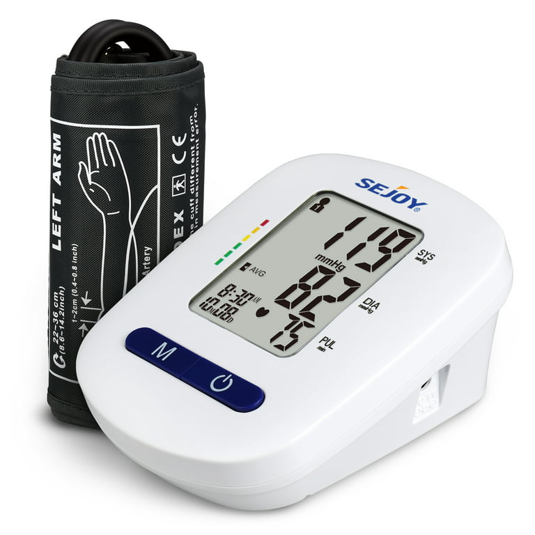 Sejoy Upper Arm Blood Pressure Monitor, Automatic Home Use BP Machine,  Heartbeat Rate Pulse Monitor, 120 Memory, XL Cuff