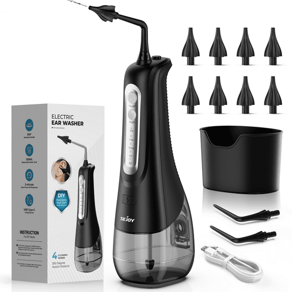 Sejoy Electric Ear Wax Removal Kit, Ear Cleaner with 4 Pressure Modes, IPX7 300mL Water Tank, for Flushing and Cleaning