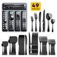 thumbnail image 1 of Sekaer 49-Piece Black Silverware Set, Mirror Polished, Service for 8, Includes Forks, Spoons, Knives, with Organizer, 1 of 10