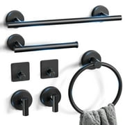 Sekaer 7-Piece Bathroom Hardware Set - 15.55" Towel Bar, Toilet Paper Holder, Towel Ring, Robe Hooks - Matte Black Steel, Wall Mounted, New