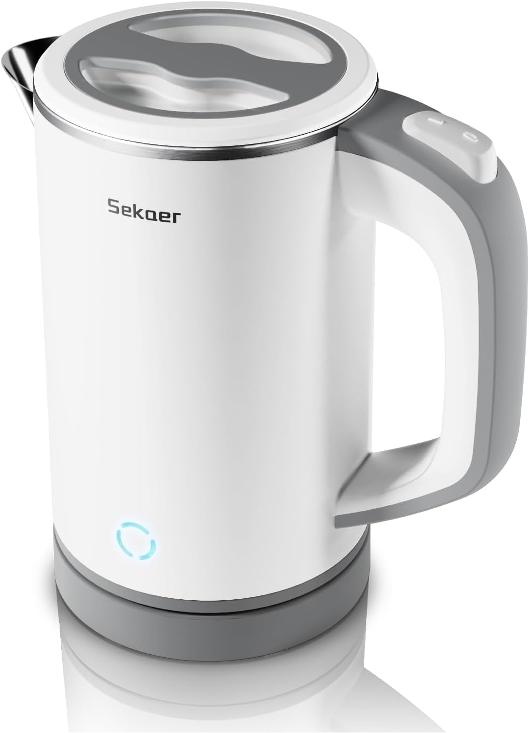 Sekaer Travel Electric Tea Kettle with Auto Shut-Off & Boil Dry Protection, 304 Stainless Steel Mini Portable Water Kettle, Fast Heating Coffee Kettle, Perfect Holiday Gifts White