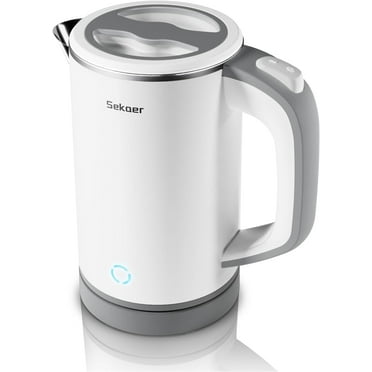 Sekaer Travel Electric Tea Kettle with Auto Shut-Off & Boil Dry Protection, 304 Stainless Steel Mini Portable Water Kettle, Fast Heating Coffee Kettle, Perfect Holiday Gifts White