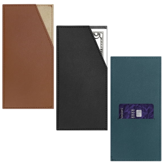 Sekenow 3 Pack Slim Cash Wallet, PU Leather Money and Card Holder, Stylish Reusable Money Envelope Organizer for Dollar Bill Receipt Budgeting Women Men, Black+Brown+Dark Green