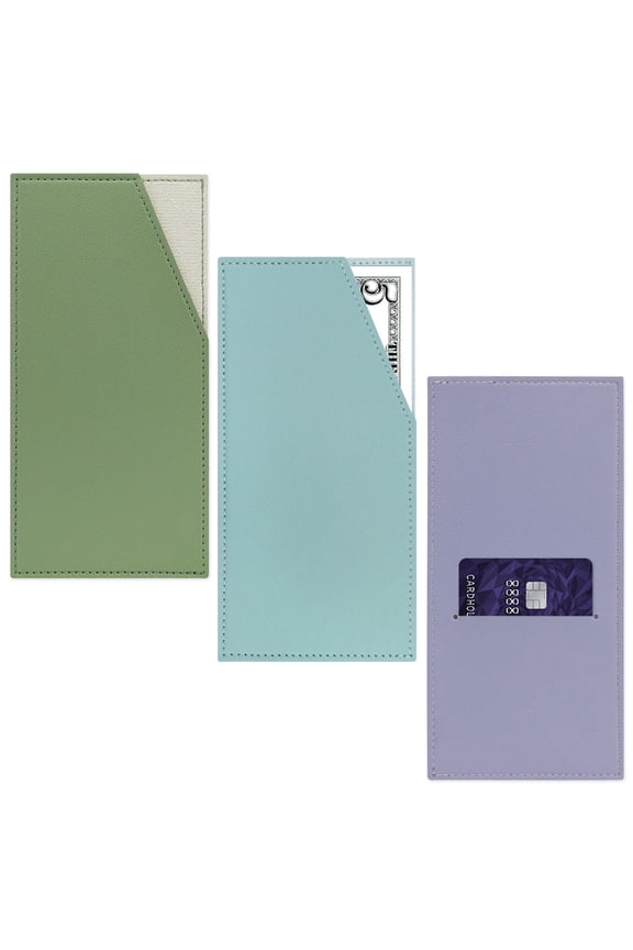Sekenow 3 Pack Slim Cash Wallet, PU Leather Money and Card Holder, Stylish Reusable Money Envelope Organizer for Dollar Bill Receipt Budgeting Women Men, Purple+Light Green+Blue