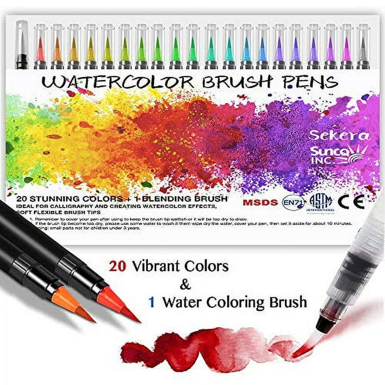 Watercolor Brush Pens Set - Super Easy to Use and Fill, Watercolor Pens Brush Set of 9 Piece for Water Soluble Colored Pencil, Aqua Brush Pen for