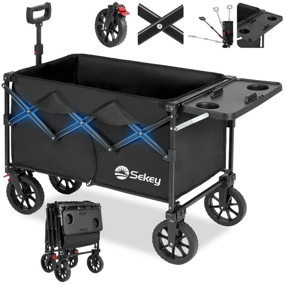 Sekey 100% 600D Oxford Fabric Collapsible Wagon with Folding Table, Black