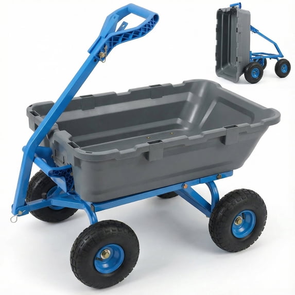 Sekey 1000 lbs Heavy Duty Garden Dump Cart, 10" Rubber Tires, Quick-Release Dumping, Gray