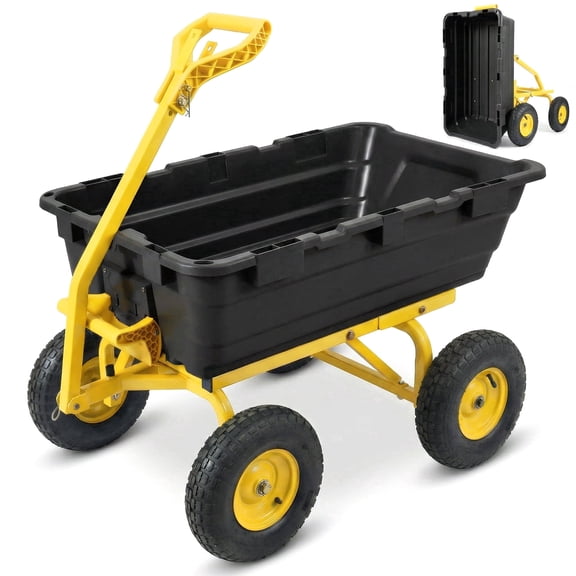Sekey 1400 lb Garden Dump Cart – Foldable, Dumping System, Pneumatic Tires, Handle
