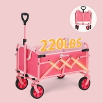 Sekey 220LBS Collapsible Wagon Heavy Duty 100L Large Capacity Foldable Wagon, Lightweight Outdoor Utility Folding Wagon Cart, Pink