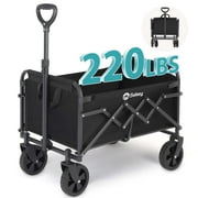 Sekey 220lbs Collapsible Wagon Cart 100L Large Capacity Beach Wagon Heavy Duty Foldable Wagon with Big Wheels, Utility Folding Wagon Cart for Garden Shopping, Grocery (Black)