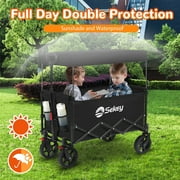 Sekey 250L Collapsible Wagon Cartwith Removable Canopy 330 lbs Beach Foldable Wagon Heavy Duty Folding Utility Wagon with Big All-Terrain Wheels for Garden, Shopping, Camping, Grocery (Black)