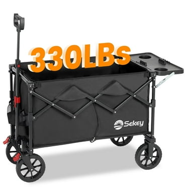 Sekey 250L Collapsible Wagon with Folding Table and Drink Holders, 330LBS Foldble Garden Beach Wagon Cart with All-Terrain Wheels for Shopping, Camping, Sports, Outdoor (Black)