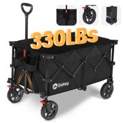 Sekey 330LBS Collapsible Wagon, 220L Large Capacity Foldable Beach Heavy Duty Folding Wagon Cart with Big Wheels & Drink Holders (Black)