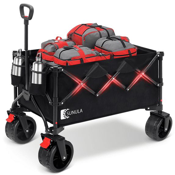 Sekey 330LBS Collapsible Wagon Cart, 220L Large Capacity Foldable Wagon, Heavy Duty Folding Utility Garden Cart with All-Terrain Wheels for Camp, Beach, Sport, Shop, Grocery (Black, 1-YEAR-WARRANTY)