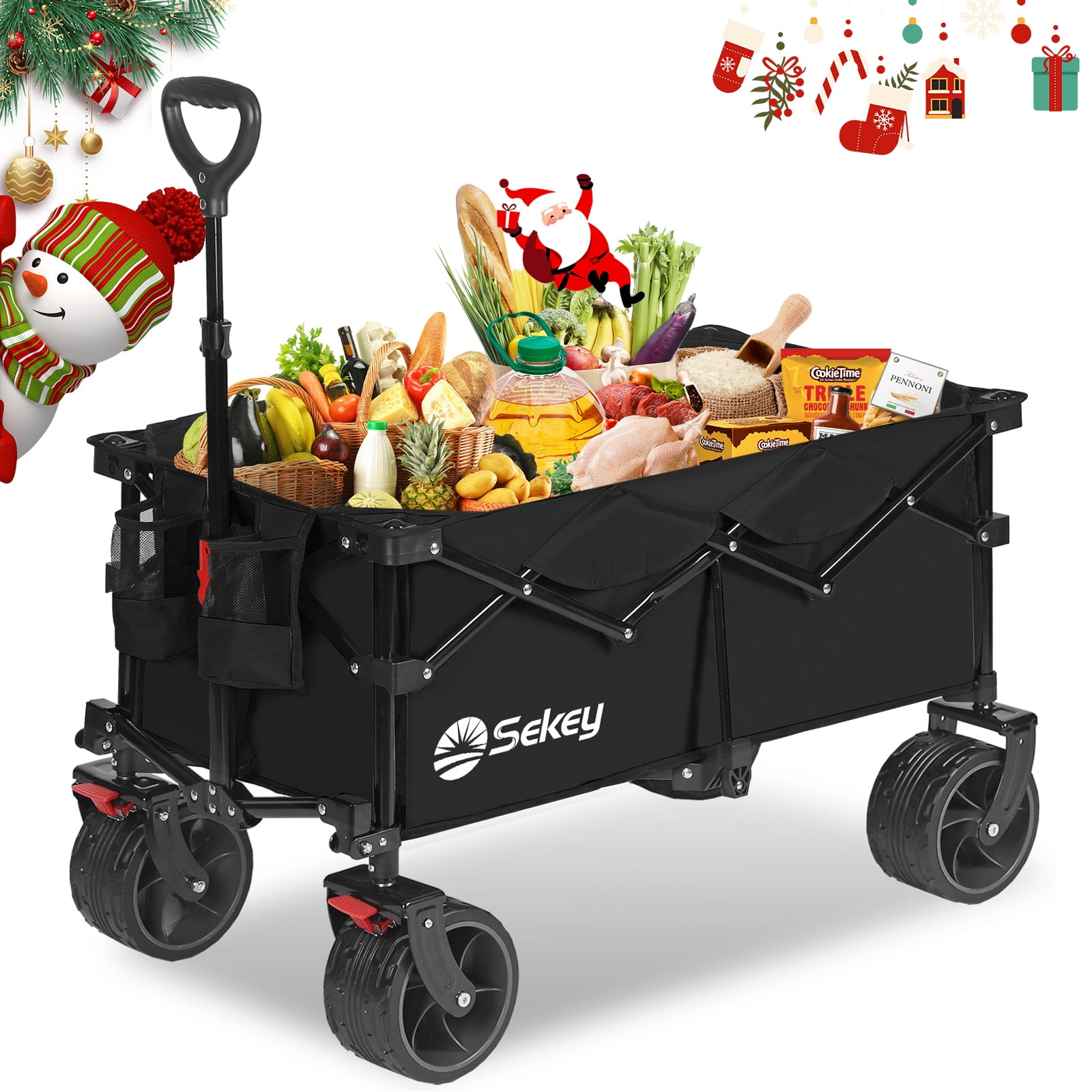 Sunula 3 in 1 Collapsible Wagon Cart 330LBS 160L Foldable Wagon with Wheels, 2 Cup Holder, Utility Cart for Groceries, Camping, Shopping, Garden, Beach, Pet Riding-1 Year Warranty, Black