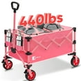 thumbnail image 1 of Sunula 440LBS Collapsible Wagon Foldable Beach Wagon 300L Large Capacity Folding Heavy Duty Utility 600D Oxford Fabric Garden Cart with All-Terrain Wheel Cup Holder for Shop Camp Handle Outdoor, Pink, 1 of 8