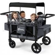 Sekey 4 Seater Stroller Wagon for Kids,Adjustable Push Handles, Removable Canopy, Snack Tray & Cooler