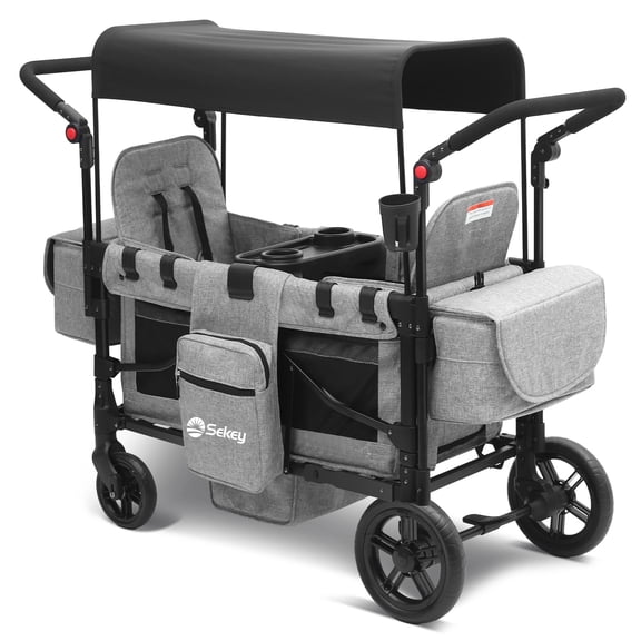Sekey 4-in-1 Wagon Cart with Removable Canopy, Heavy-Duty Folding Utility Cart with Wheels & Table – Gray