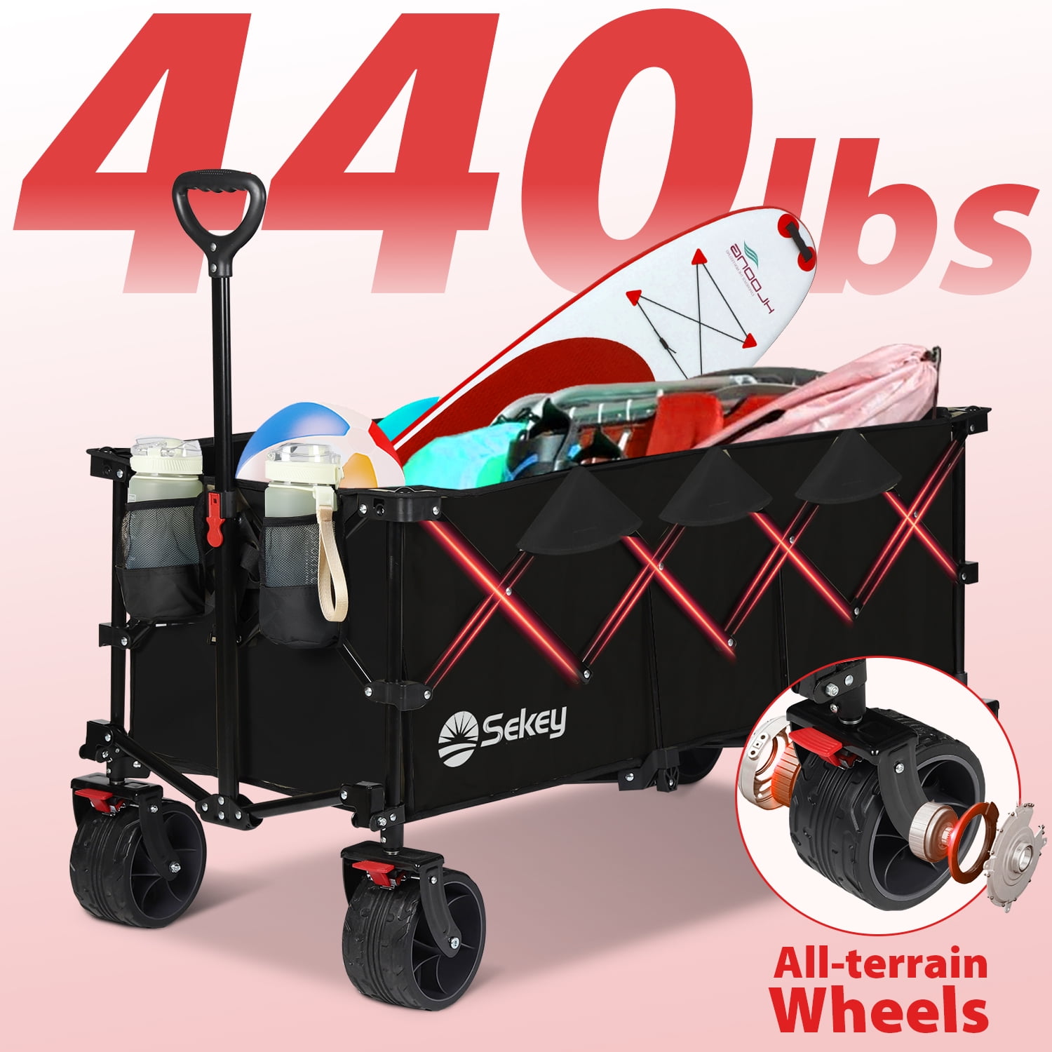 Sekey 48''L Beach 400L Extended Collapsible Wagon Load up to 440lbs