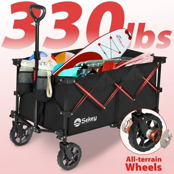 Sekey Collapsible Wagon Cart with 330lbs Weight Capacity, 220L Foldable 600D Oford Fabric Folding Wagon, Black