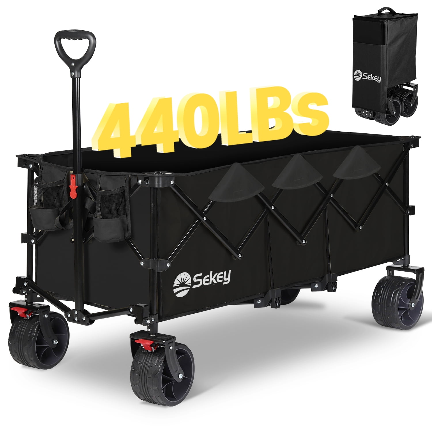 Sekey Extended Collapsible Foldable Wagon with 440lbs Weight Capacity