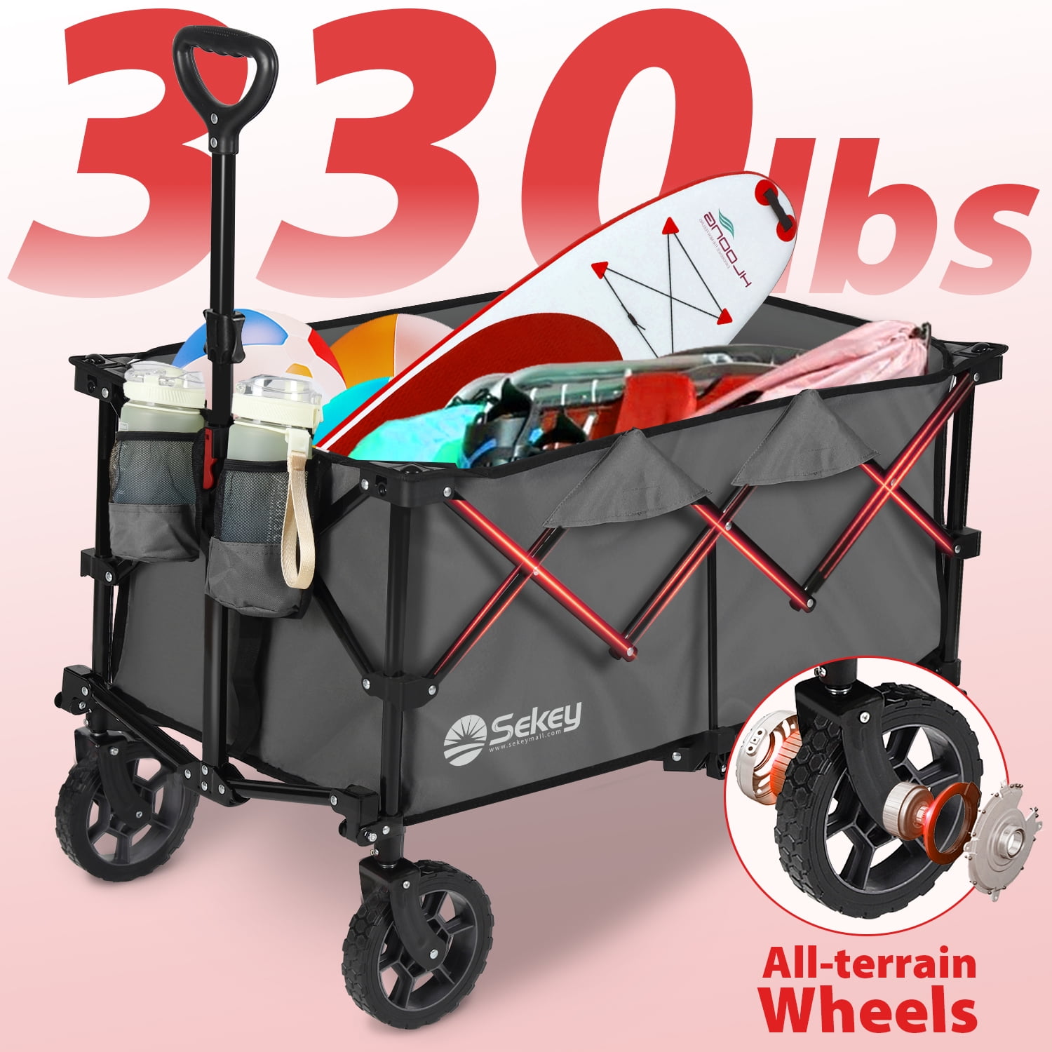 Collapsible Wagon Cart, Portable Heavy Duty Large Capacity Outdoor Garden  Wagon with Big All- Wheels and Drink Holders, Beach Wagon Stroller for  Garden Camping Fishing Sports Shopping 