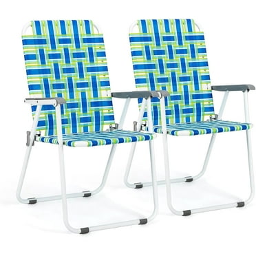Matladin 2-Pack Folding Patio Lawn Chair, Beach Chair for Adults , Camping Chair with Webbed Airflow Mesh, Webbed Lawn Chair for Outdoor, Fishing, Backyard, Blue