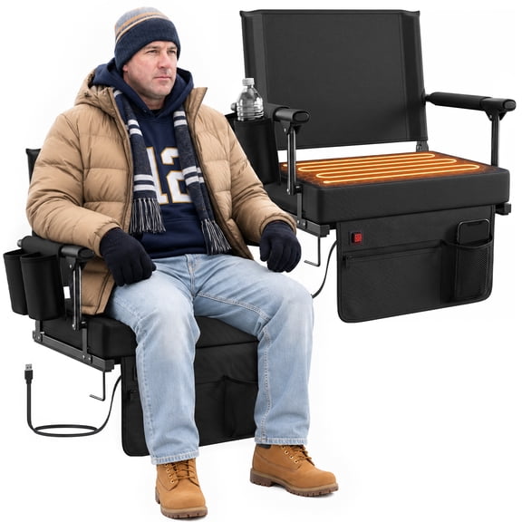 Sekey Heated Stadium Seats with Back Support,2pcs Portable Bleacher Chairs with Cup Holder and Shoulder Strap