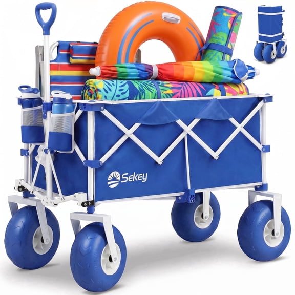 Sekey Heavy Duty Beach Wagon 200L Capacity, 9" Sand-Proof Wheels,Blue