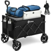 Sekey Heavy Duty Wagon with Big Wheels, Foldable Cart with 220LBS Capacity, Utility Lightweight Wagon, Collapsible Grocery Shopping Cart for Camping Sports & Holiday. Black