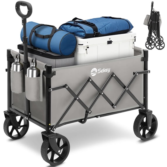 Sekey Heavy Duty Wagon with Big Wheels, Foldable Cart with 220LBS Capacity, Utility Lightweight Wagon, Collapsible Grocery Shopping Cart for Camping Sports & Holiday. Gray
