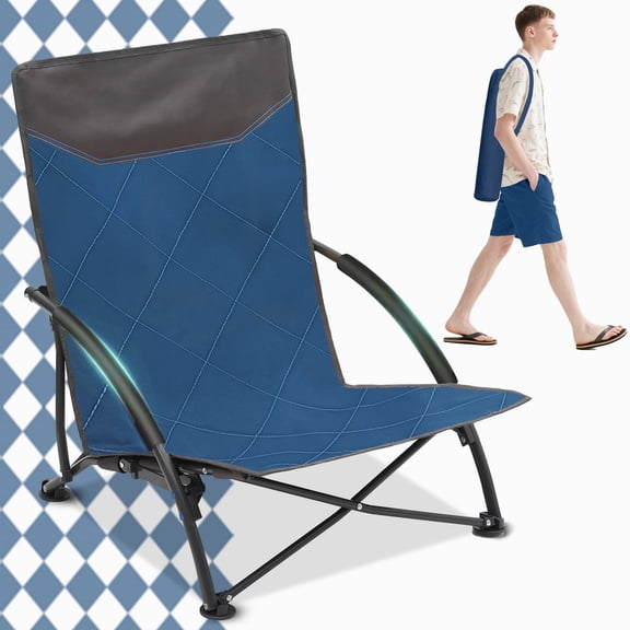Sekey Portable Beach Chair, Lightweight Camping Chair with Carry Bag, Low Folding Beach Chair for Adults, Compact Ourdoor Chair for Picnic, Fishing and Sports Events, Blue