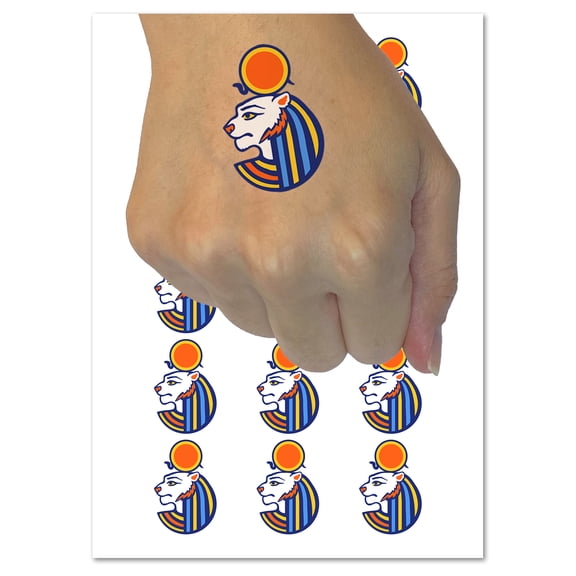 Sekhmet Head Egyptian Goddess of War Water Resistant Temporary Tattoo Set Fake Body Art Collection - 54 1" Tattoos (1 Sheet)
