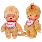 Monchhichi Classic 8-Inch Plush Toy Set, Beige Boy and Girl 2-Piece Sold as Set
