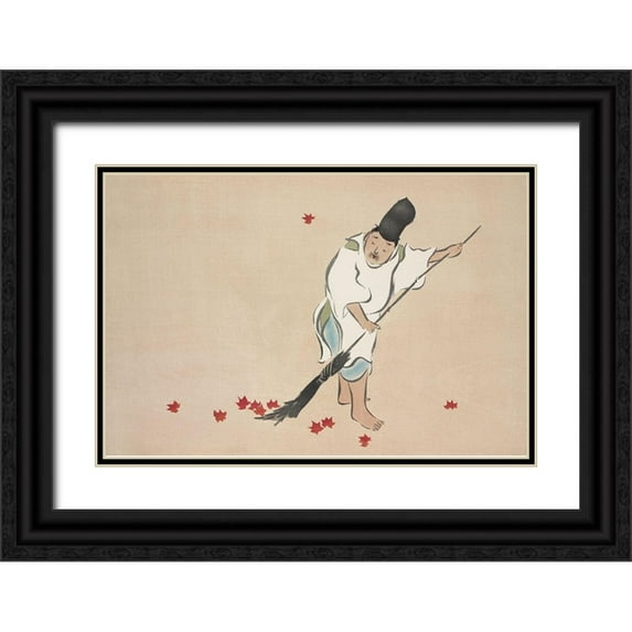 Sekka, Kamisaka 14x11 Black Ornate Wood Framed with Double Matting Museum Art Print Titled - Raking from Momoyogusa
