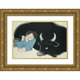 thumbnail image 1 of Sekka, Kamisaka 14x11 Gold Ornate Wood Framed with Double Matting Museum Art Print Titled - Flute player from Momoyogusa, 1 of 4