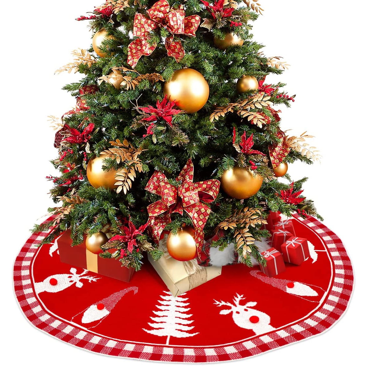 Sekkvy Christmas Tree Skirt 48" Large Rustic Christmas Tree Mat Elk and