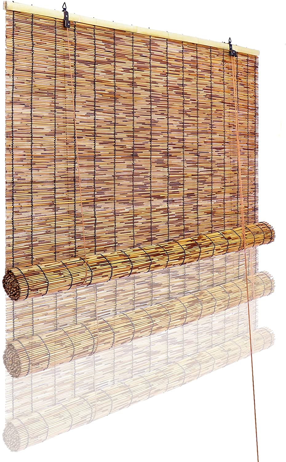Sekkvy Natural Reed Roll up Window 47"x71" Vintage Carbonized Bamboo Blind Roller Shades Breathable Curtains for Indoor Outdoor Balcony Patio Garden
