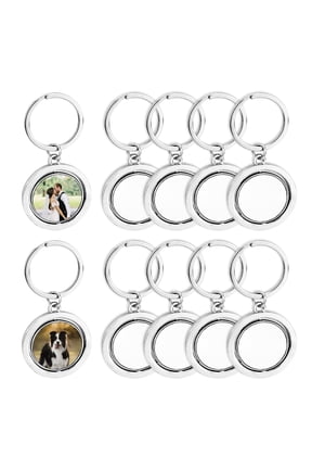 10 Pack Metal Sublimation Keychain Blanks, 360° Rotatable Double-Sided Sublimation Blanks, Heat Transfer Zinc Alloy DIY Key Chain with Keyring, Circle