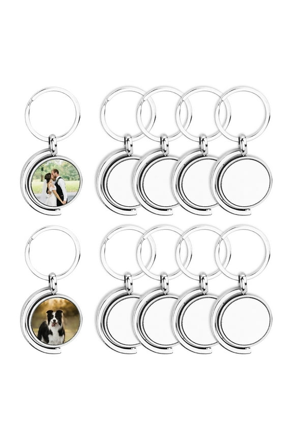 10 Pack Metal Sublimation Keychain Blanks, 360° Rotatable Double-Sided Sublimation Blanks, Heat Transfer Zinc Alloy DIY Key Chain with Keyring, Semicircle