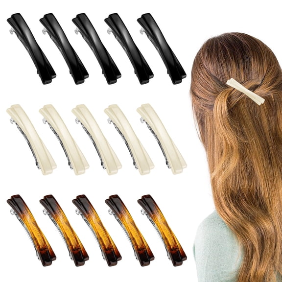 Sekonow 15 Pack French Hair Barrettes for Women, Automatic Barrette Clips for Fine Thin Thick Hair, 2.6in Tortoise Shell Small Hair Clips Accessories, Crossed - 3 Colors